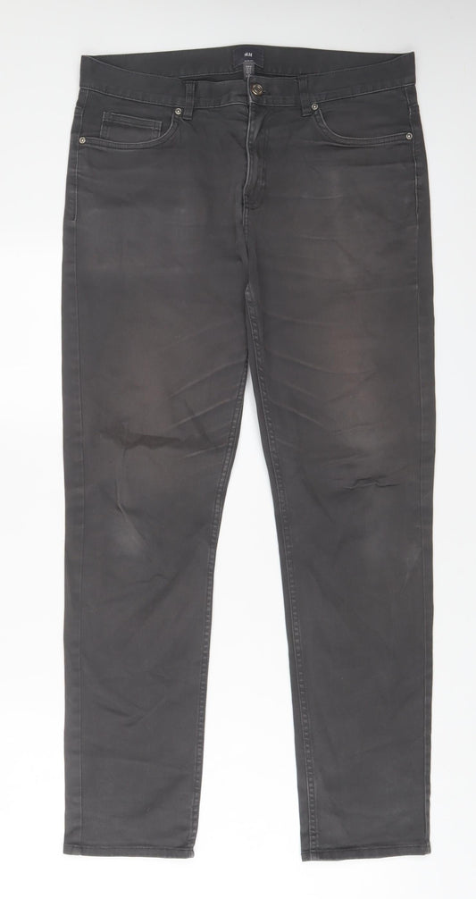 H&M Mens Grey Cotton Straight Jeans Size 31 in L30 in Slim Zip