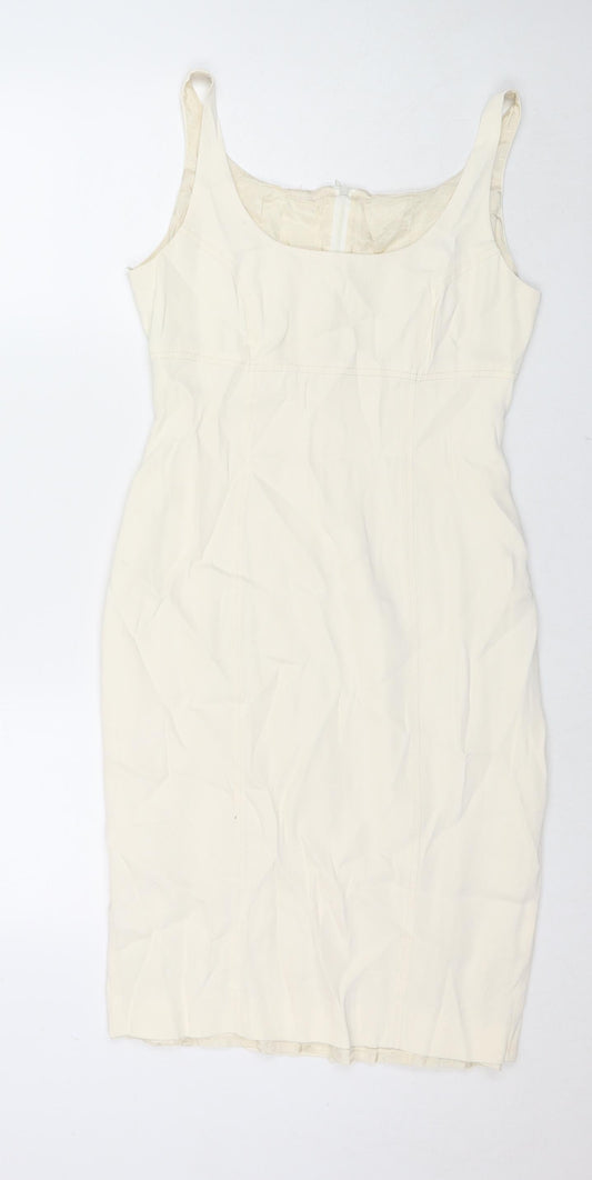 Wallis Womens Ivory Acetate A-Line Size 12 Scoop Neck Zip