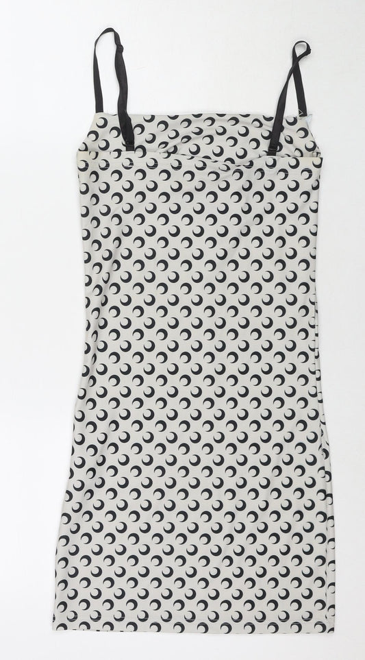 Wave Womens Grey Geometric Polyester Bodycon One Size Square Neck Pullover - Moon