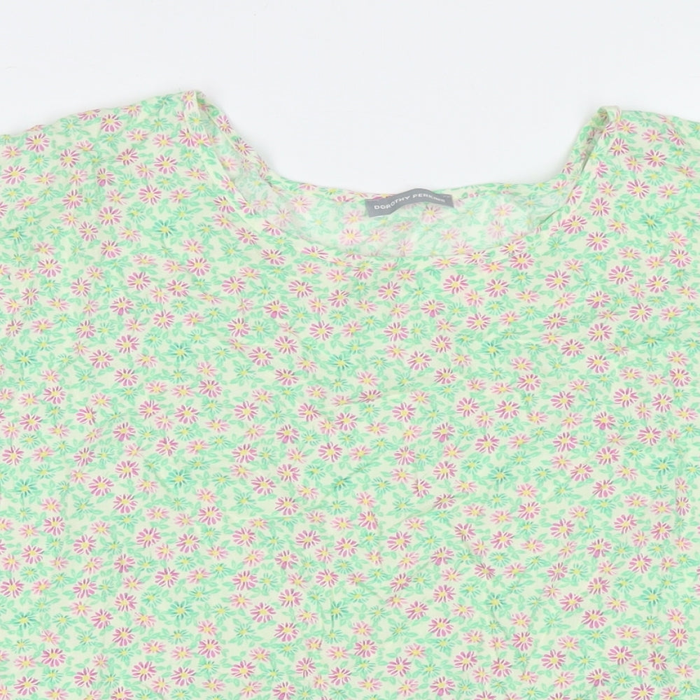 Dorothy Perkins Womens Green Floral Viscose Basic T-Shirt Size 18 Scoop Neck