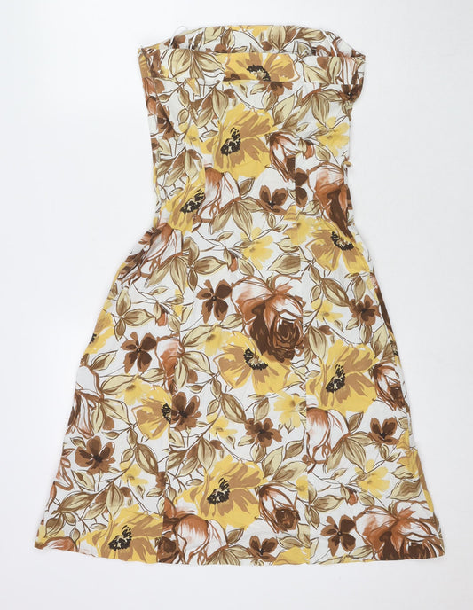 Wallis Womens Brown Floral Cotton A-Line Size 10 Square Neck Zip - Strapless