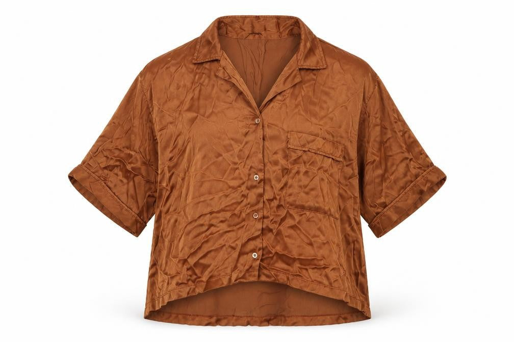 Zara Womens Brown Polyester Basic Button-Up Size S Collared