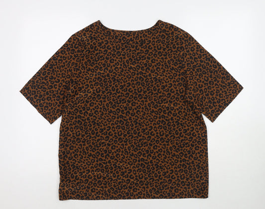 St Michael Womens Brown Animal Print Polyester Basic Blouse Size 14 Round Neck