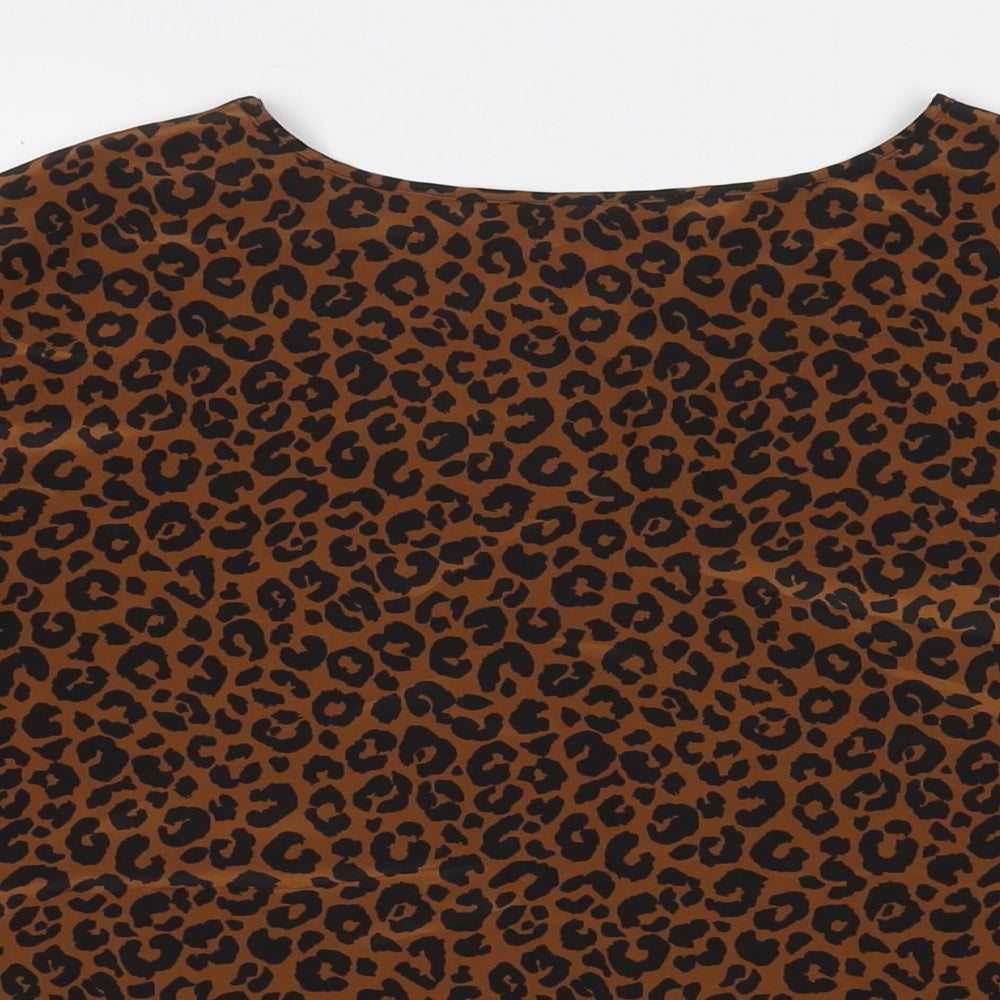 St Michael Womens Brown Animal Print Polyester Basic Blouse Size 14 Round Neck