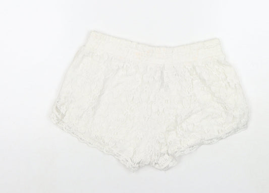 EC Womens White Polyester Hot Pants Shorts Size M L3 in Regular Pull On