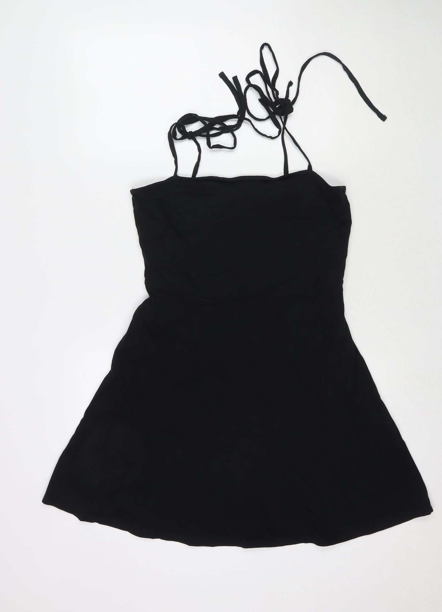 ASOS Womens Black Cotton Tank Dress Size 14 Square Neck Tie