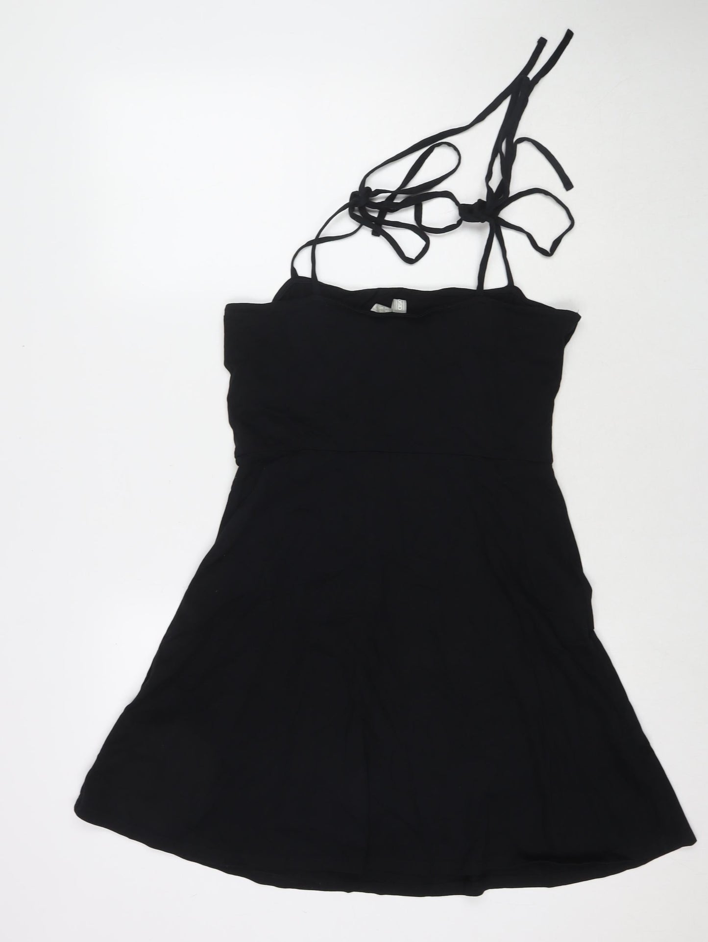 ASOS Womens Black Cotton Tank Dress Size 14 Square Neck Tie