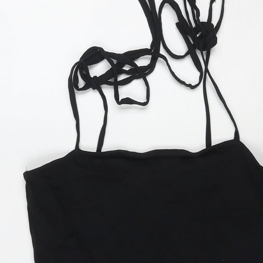 ASOS Womens Black Cotton Tank Dress Size 14 Square Neck Tie