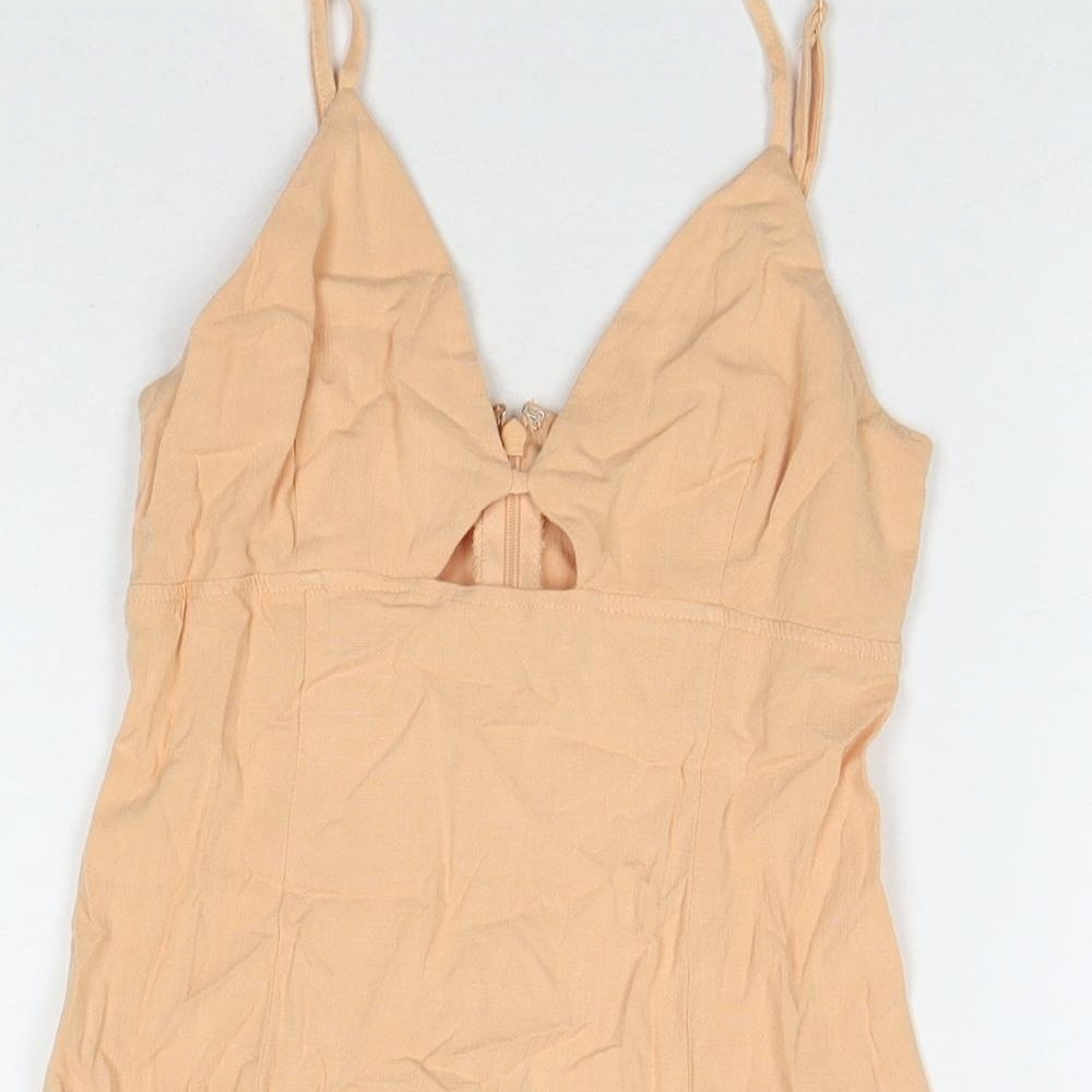 H&M Womens Orange Viscose Mini Size XS V-Neck Zip