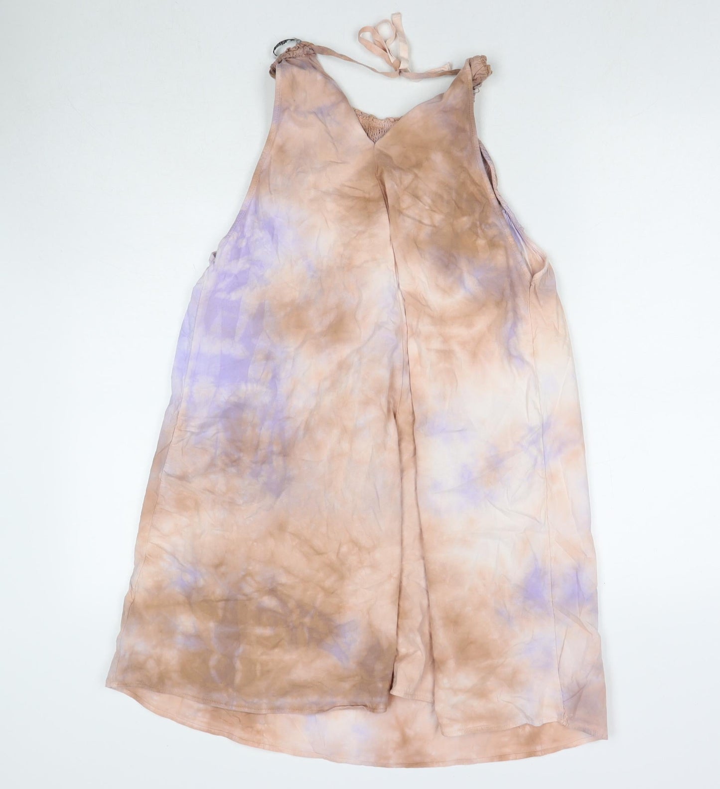 Zara Womens Brown Cotton Tank Dress Size S Round Neck Tie
