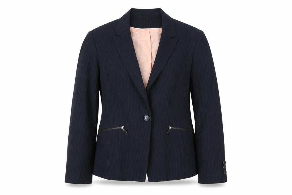 Marks and Spencer Womens Black Pinstripe Polyester Jacket Suit Jacket Size 14