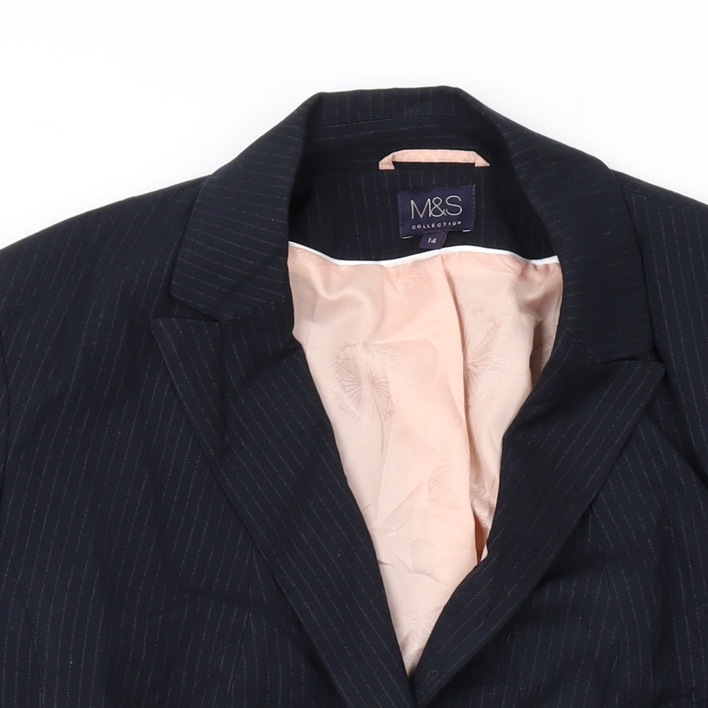 Marks and Spencer Womens Black Pinstripe Polyester Jacket Suit Jacket Size 14