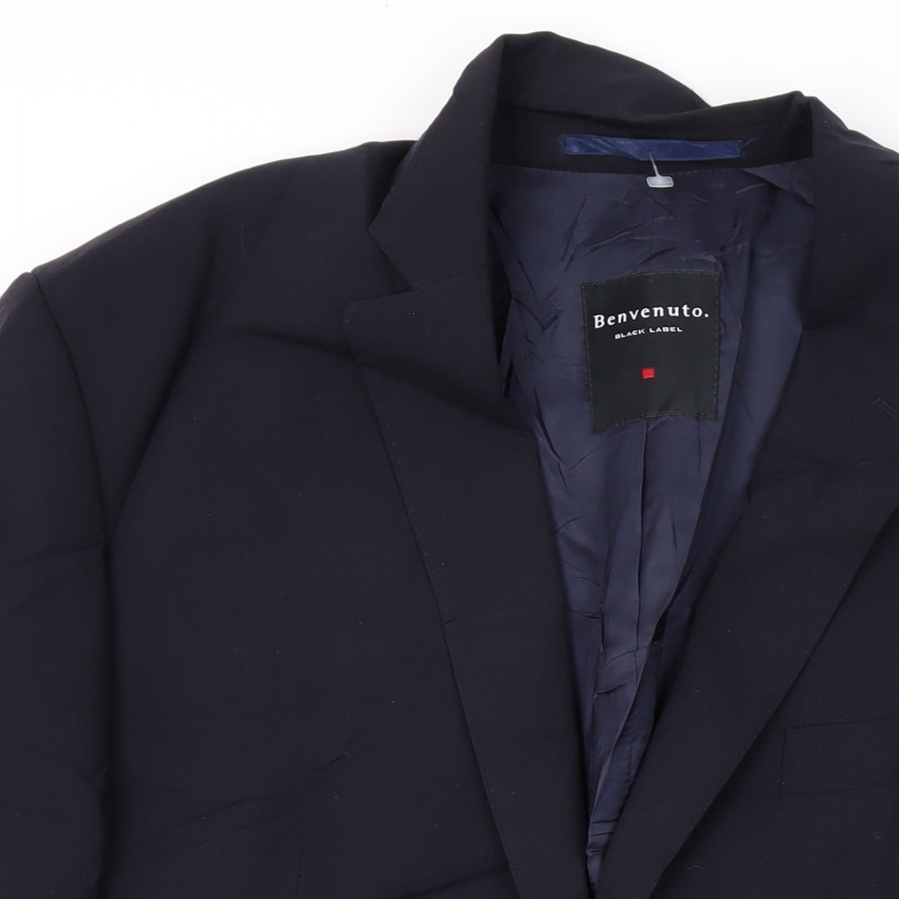Benvenuto Mens Black Wool Jacket Suit Jacket Size 42 Regular