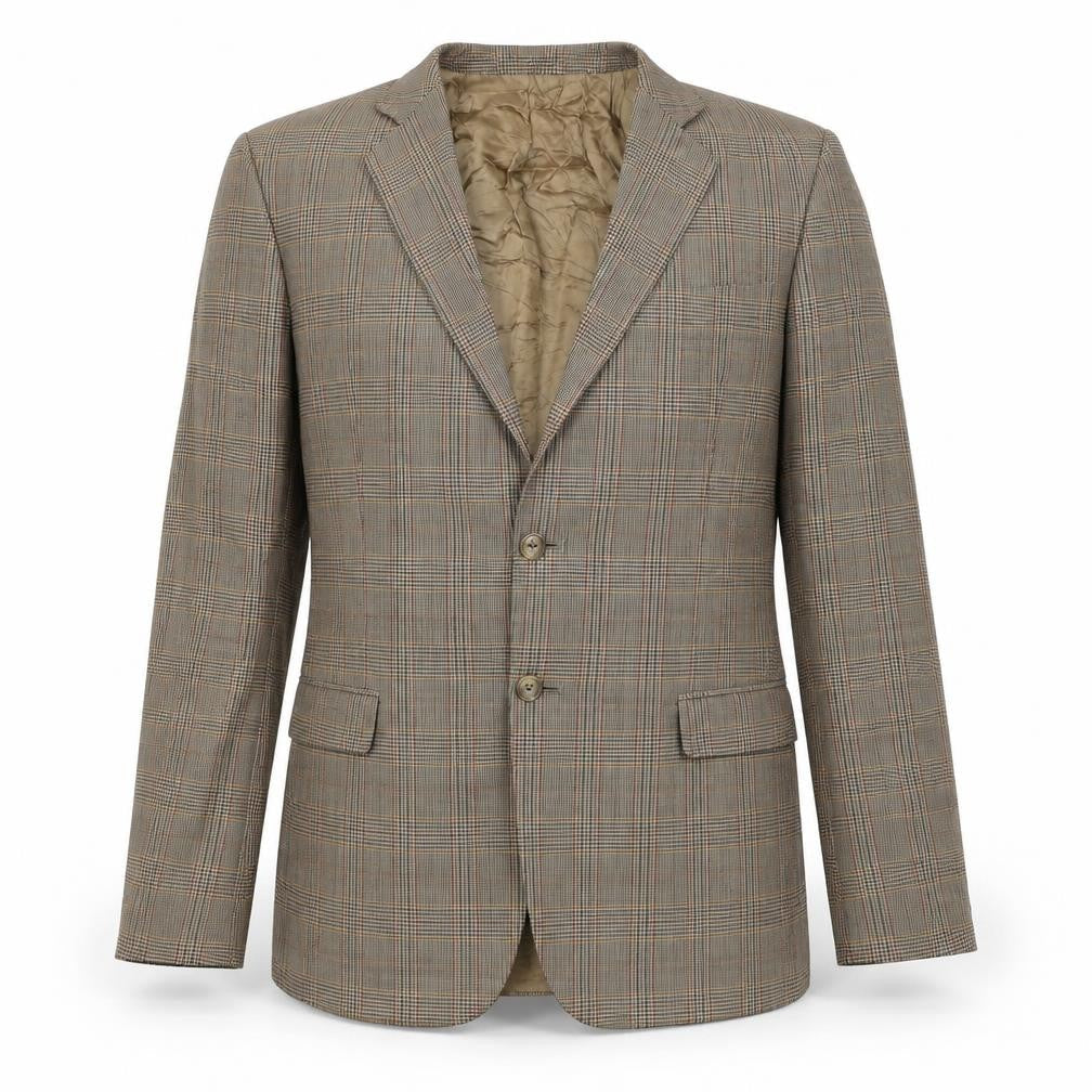 Marks & Spencer Mens Brown Plaid Jacket Blazer Size 40 Button