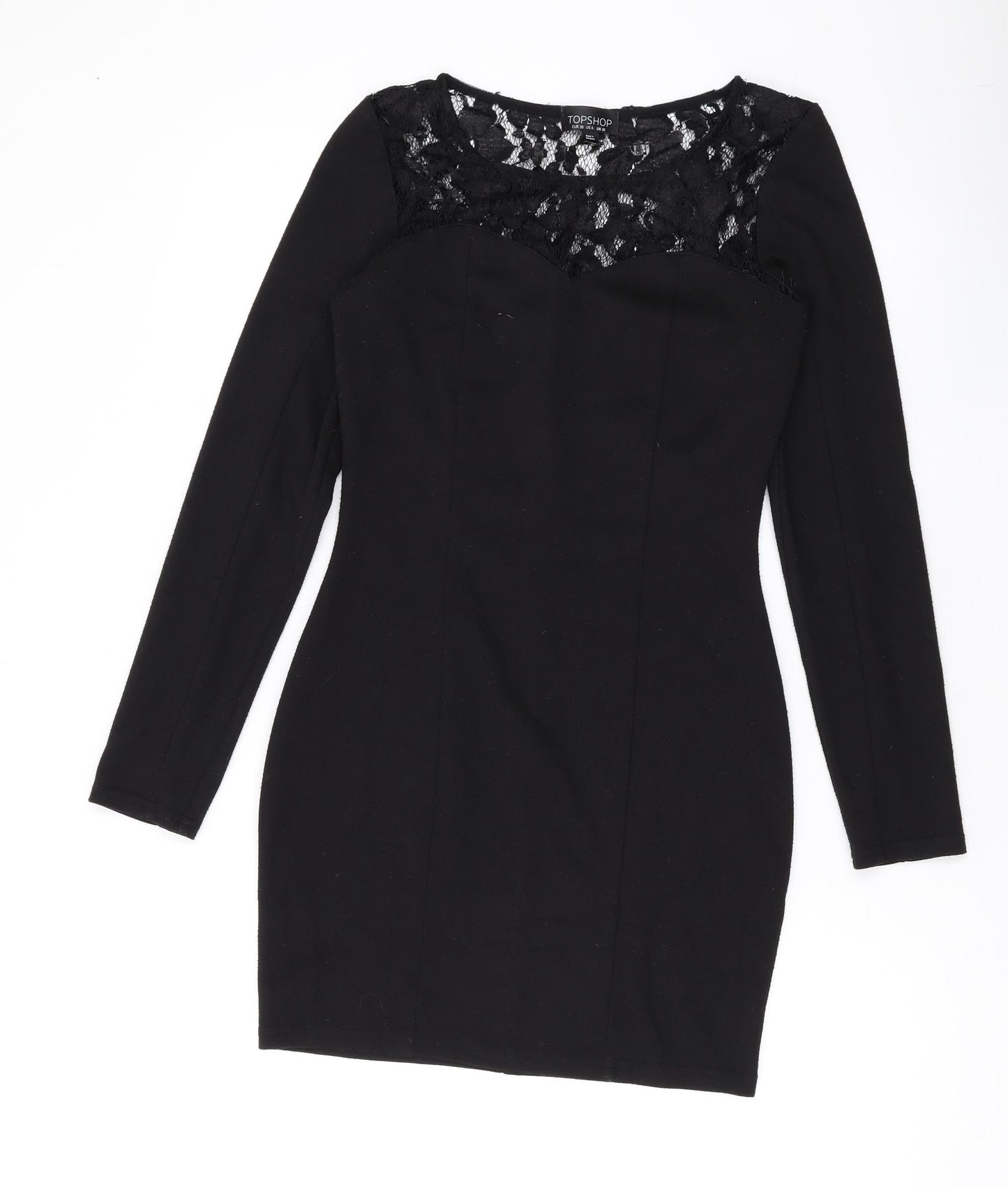 Topshop Womens Black Polyester Bodycon Size 10 Round Neck Pullover