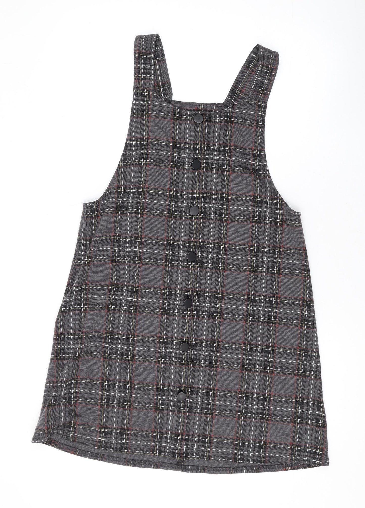 New Look Womens Grey Plaid Polyester Tank Dress Size 10 Square Neck Pullover