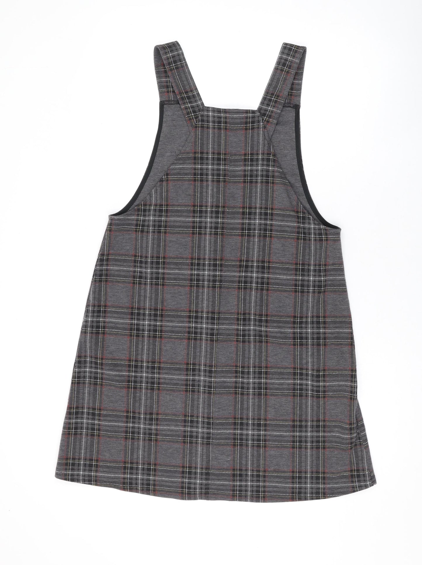 New Look Womens Grey Plaid Polyester Tank Dress Size 10 Square Neck Pullover