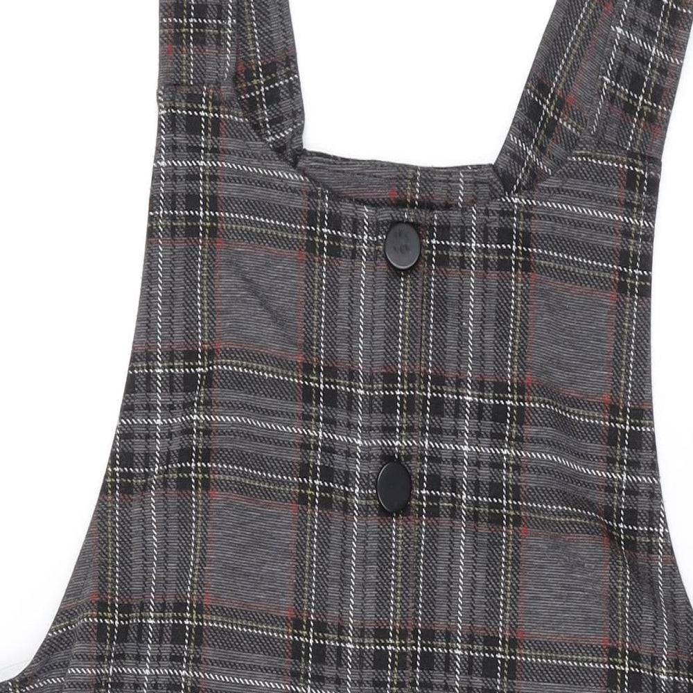 New Look Womens Grey Plaid Polyester Tank Dress Size 10 Square Neck Pullover