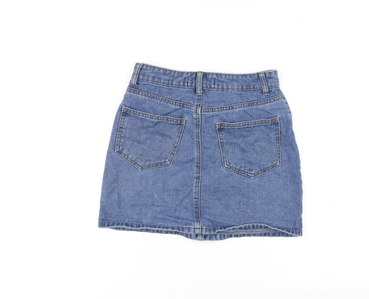 Denim & Co. Womens Blue Cotton Mini Skirt Size 6 Zip