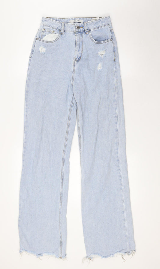 SEE SEE Womens Blue Cotton Wide-Leg Jeans Size 26 in L33 in Regular Zip - Raw Hem