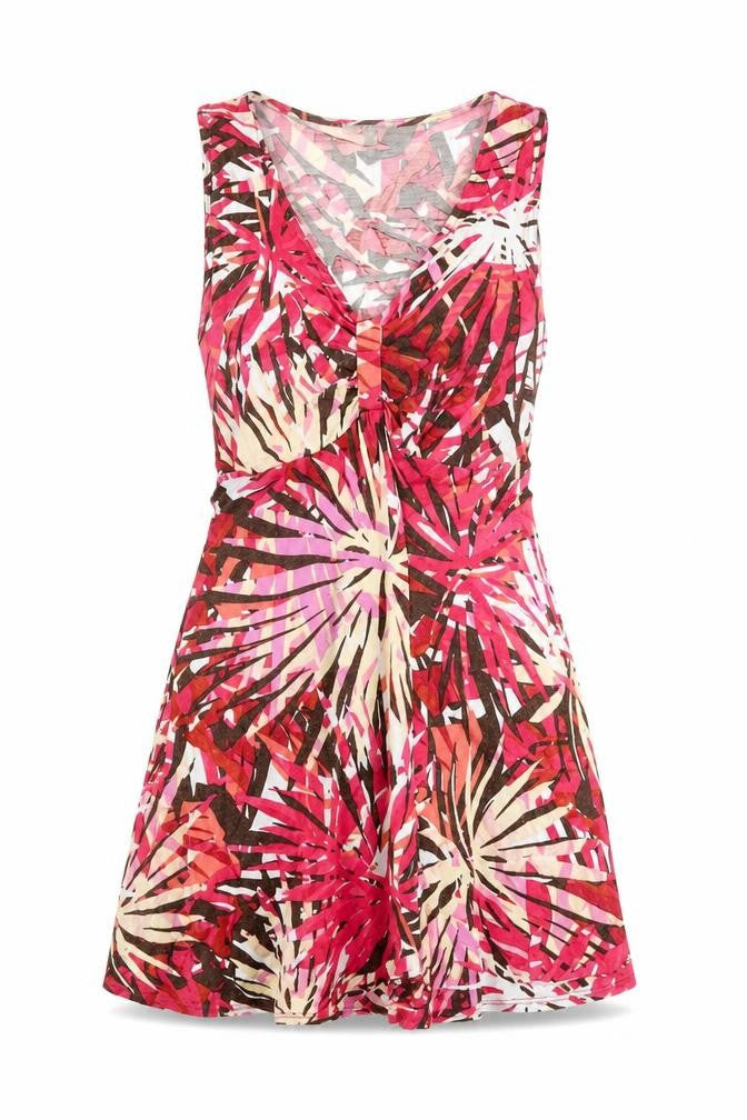 Monsoon Womens Pink Geometric Viscose Basic T-Shirt Size 12 V-Neck
