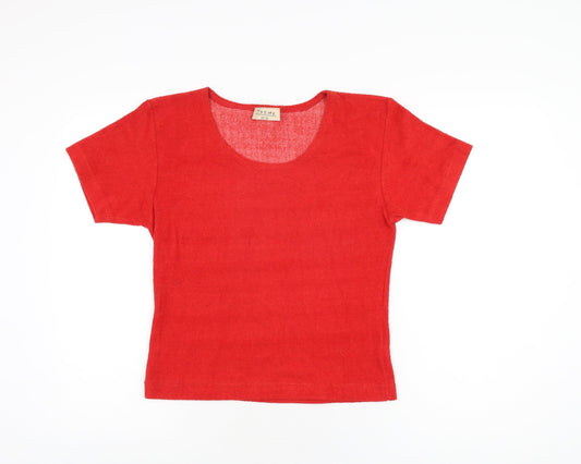 Theme Womens Red Polyester Basic T-Shirt Size 10 Round Neck
