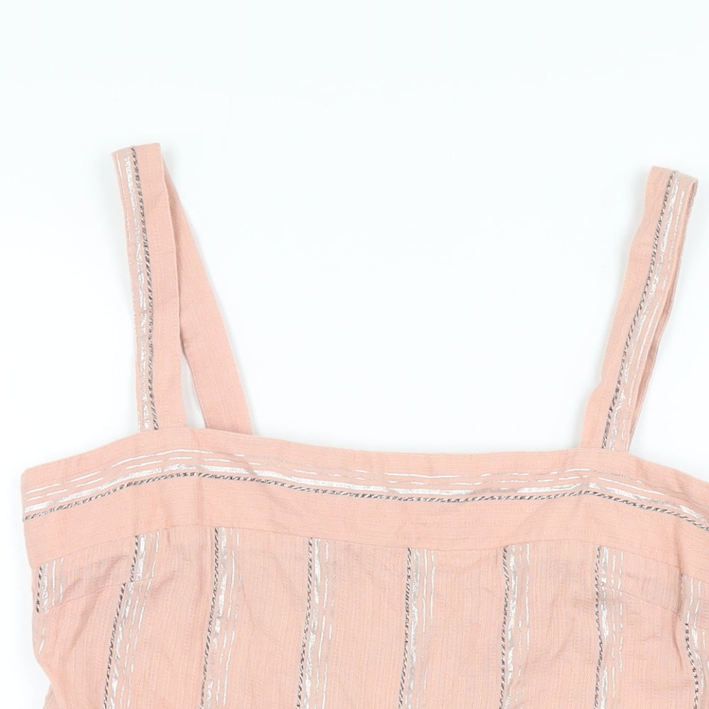 NEXT Womens Pink Striped Cotton Basic T-Shirt Size 8 Square Neck