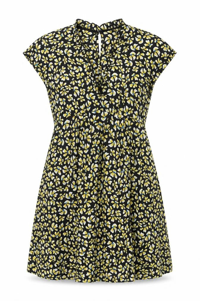 Zara Womens Black Floral Polyester Skater Dress Size XS V-Neck Button