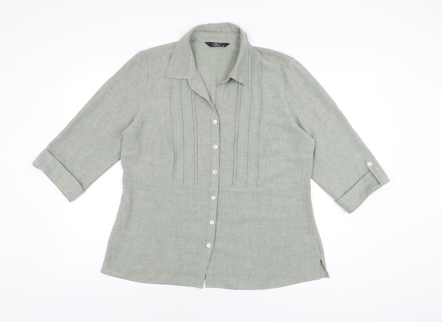 BM Collection Womens Grey Polyester Basic Button-Up Size 16 Collared