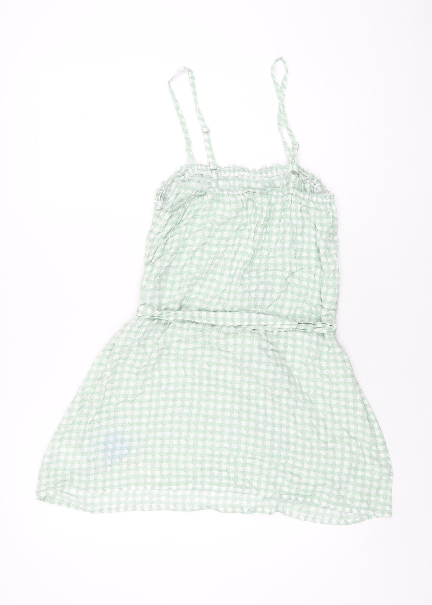 Cupshe Womens Green Geometric Viscose Basic T-Shirt Size S Square Neck - Gingham