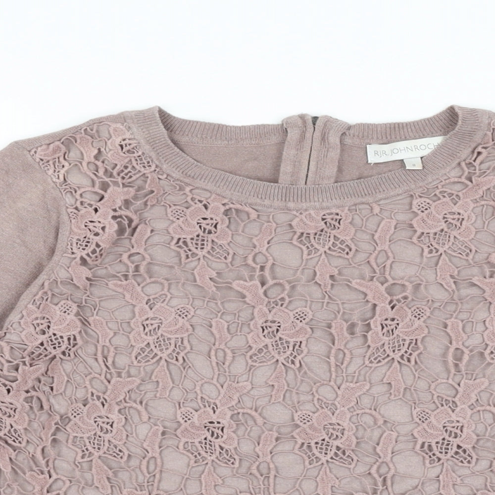 RJR.John Rocha Womens Pink Cotton Basic T-Shirt Size 8 Round Neck