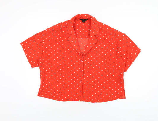 Monki Womens Red Polka Dot Polyester Basic Button-Up Size S Collared