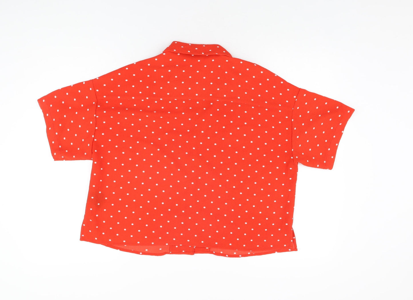 Monki Womens Red Polka Dot Polyester Basic Button-Up Size S Collared