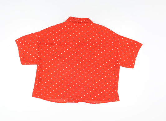Monki Womens Red Polka Dot Polyester Basic Button-Up Size S Collared