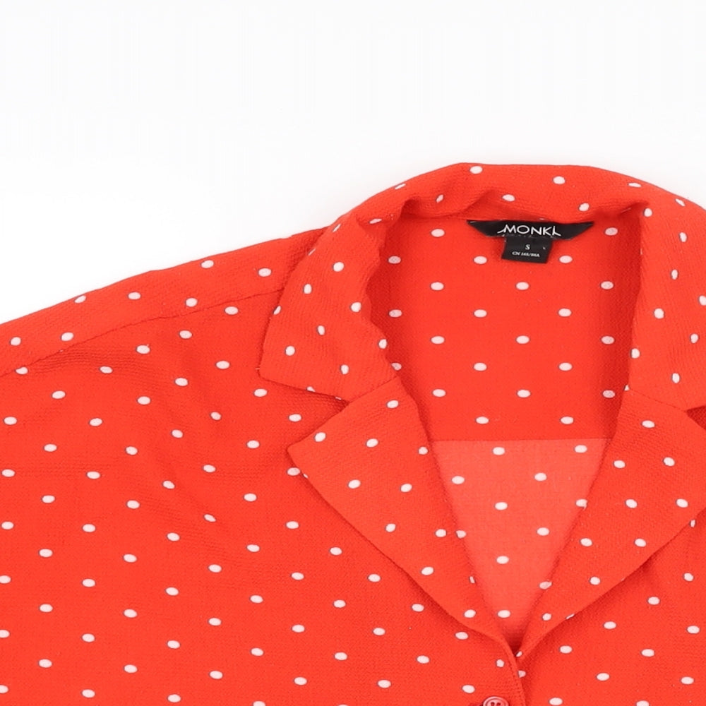 Monki Womens Red Polka Dot Polyester Basic Button-Up Size S Collared