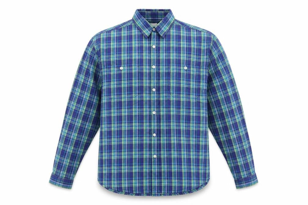 New Look Mens Blue Plaid Polyester Button-Up Size L Collared Button