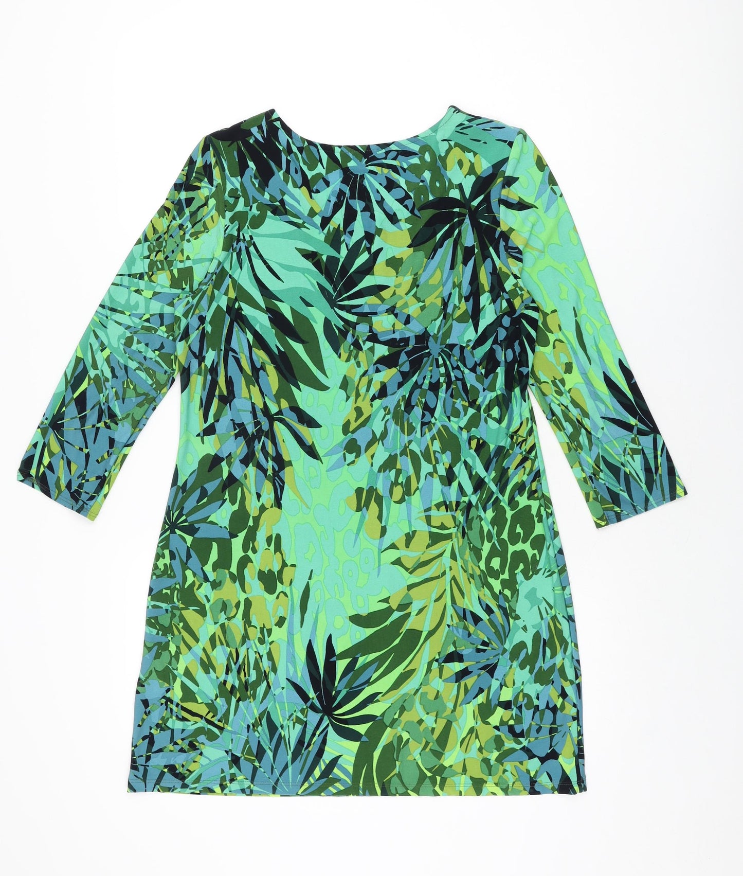 Wallis Womens Green Geometric Polyester Shift Size 12 Round Neck Pullover