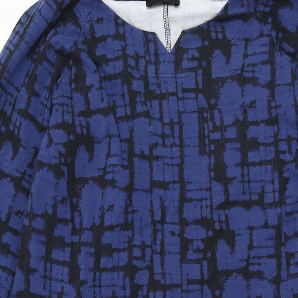 Q Neel Womens Blue Geometric Cotton Shift Size 8 Round Neck Pullover