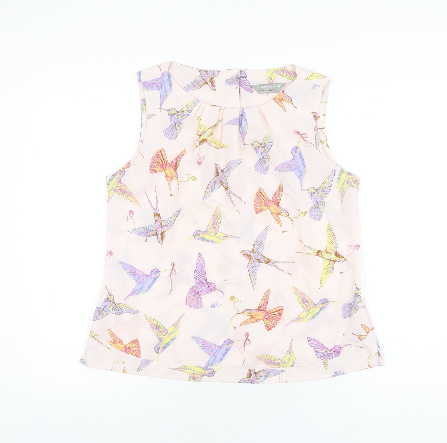 Dorothy Perkins Womens Pink Geometric Polyester Basic Blouse Size 14 Round Neck - Bird Print