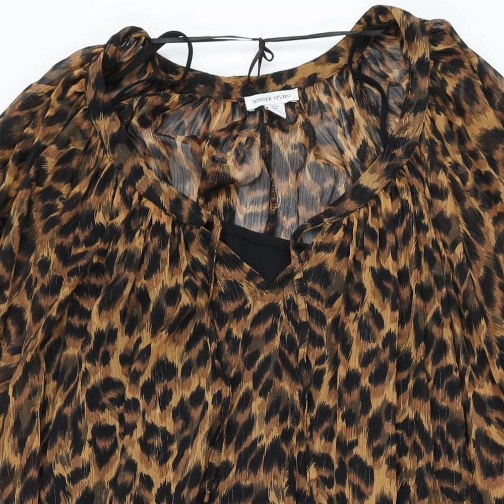 Sonder Studio Womens Brown Animal Print Polyester Shift Size 12 Round Neck Pullover - Leopard Print