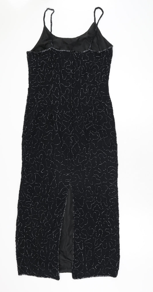 Canda Womens Black Geometric Polyester Bodycon Size 12 Scoop Neck Zip