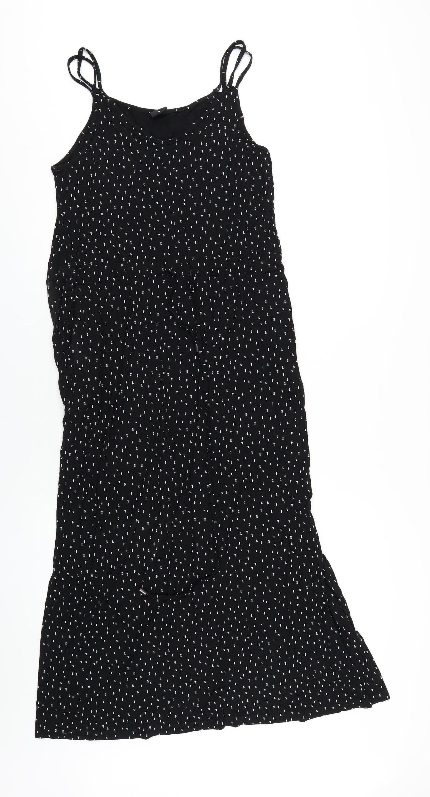 Nanso Womens Black Geometric Viscose A-Line Size M Round Neck Pullover