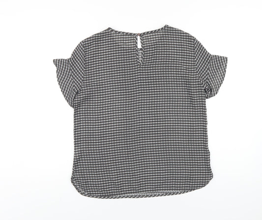 United Colors of Benetton Womens Grey Check Polyester Basic T-Shirt Size S Round Neck
