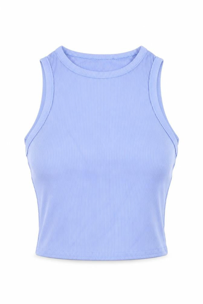 prettylitt Womens Blue Polyester Cropped Tank Size 6 Round Neck