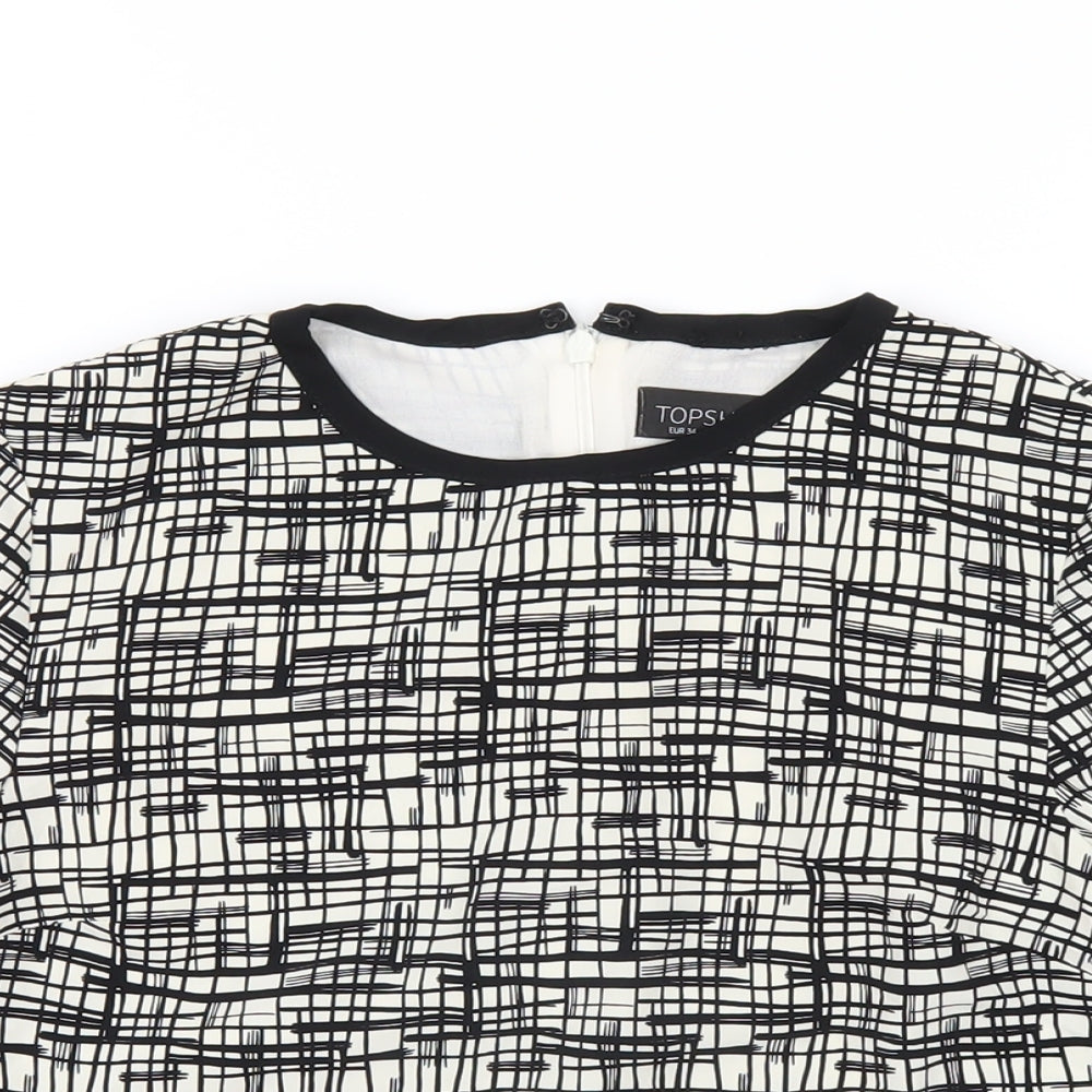 Topshop Womens Black Geometric Polyester Basic T-Shirt Size 6 Round Neck