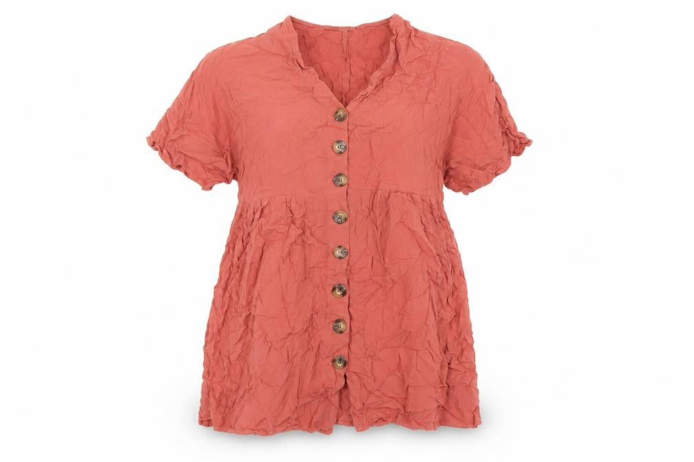 Front view of ASOS women’s orange viscose trapeze & swing, size UK 4, v-neck button