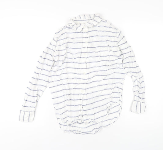 American Eagle Outfitters Womens White Striped Viscose Basic Button-Up Size XS Collared