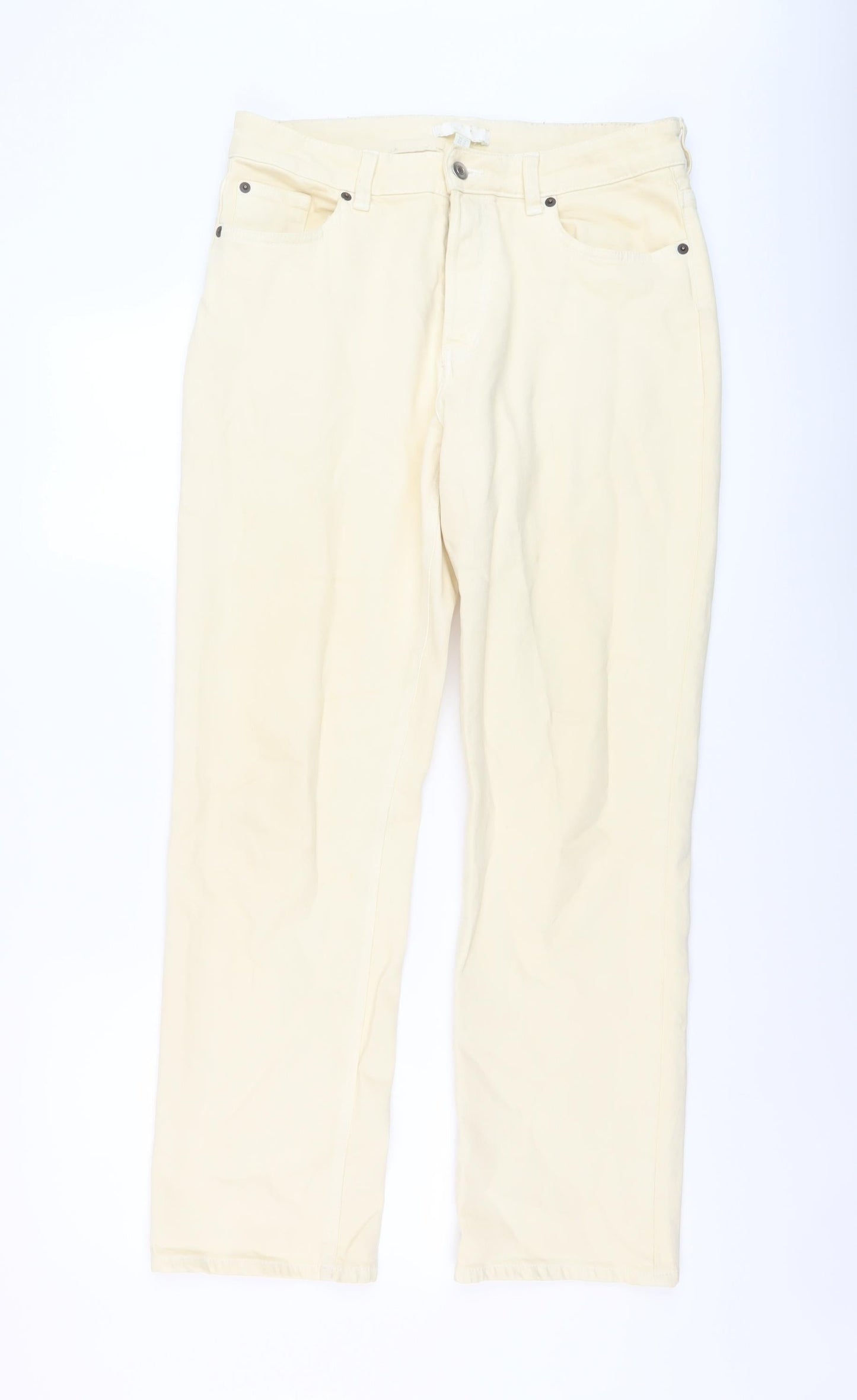 H&M Womens Beige Cotton Straight Jeans Size 14 L29 in Regular Button