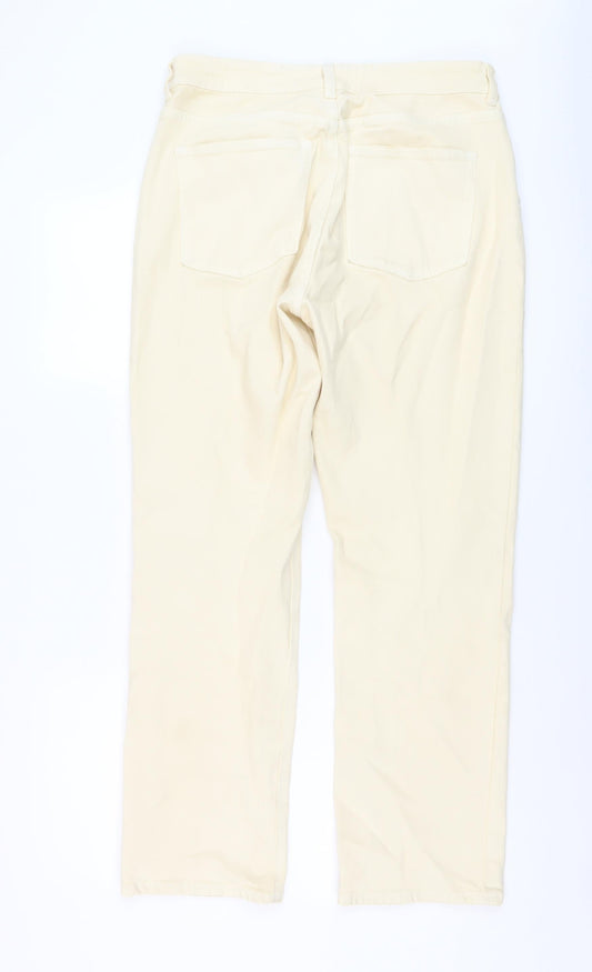 H&M Womens Beige Cotton Straight Jeans Size 14 L29 in Regular Button