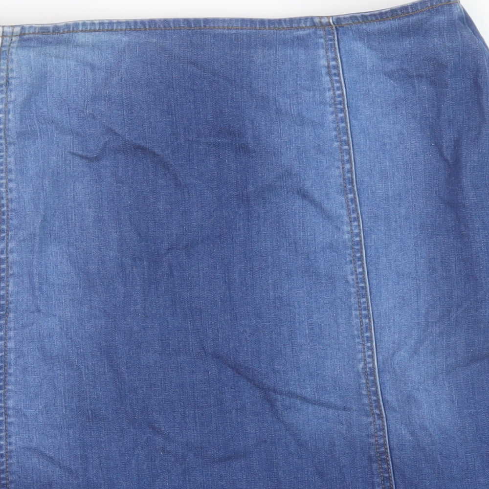Oasis Womens Blue Cotton A-Line Skirt Size 10 Button